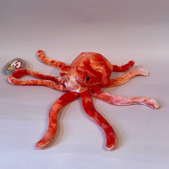 2000 Ty Original Beanie Baby Wiggly Red/Orange Squid New With Tag EUC 9” long - Picture 1 of 8